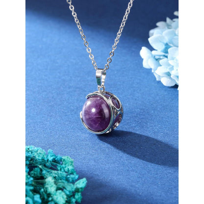 Schmuckstein Kette mit Kugelanhänger Amethyst/Rosenquarz/Bergkristall