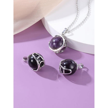 Schmuckstein Kette mit Kugelanhänger Amethyst/Rosenquarz/Bergkristall