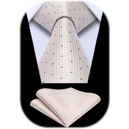 Krawatten-Set Herren mit Einstecktuch, kariert, Champagner