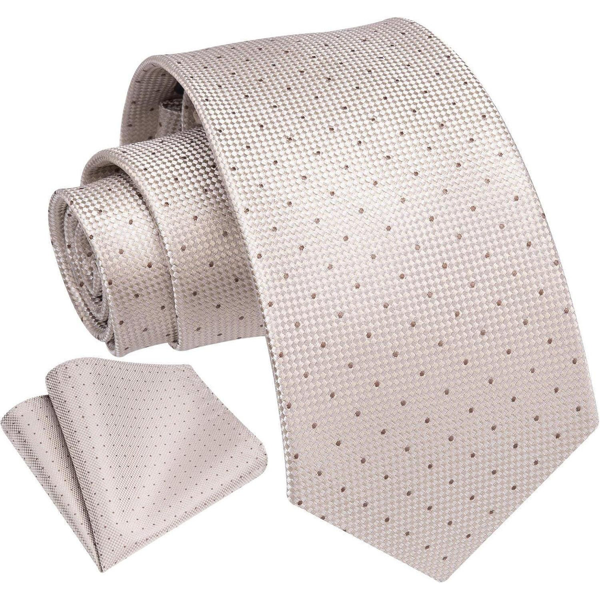 Krawatten-Set Herren mit Einstecktuch, kariert, Champagner