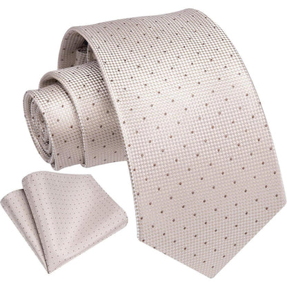 Krawatten-Set Herren mit Einstecktuch, kariert, Champagner