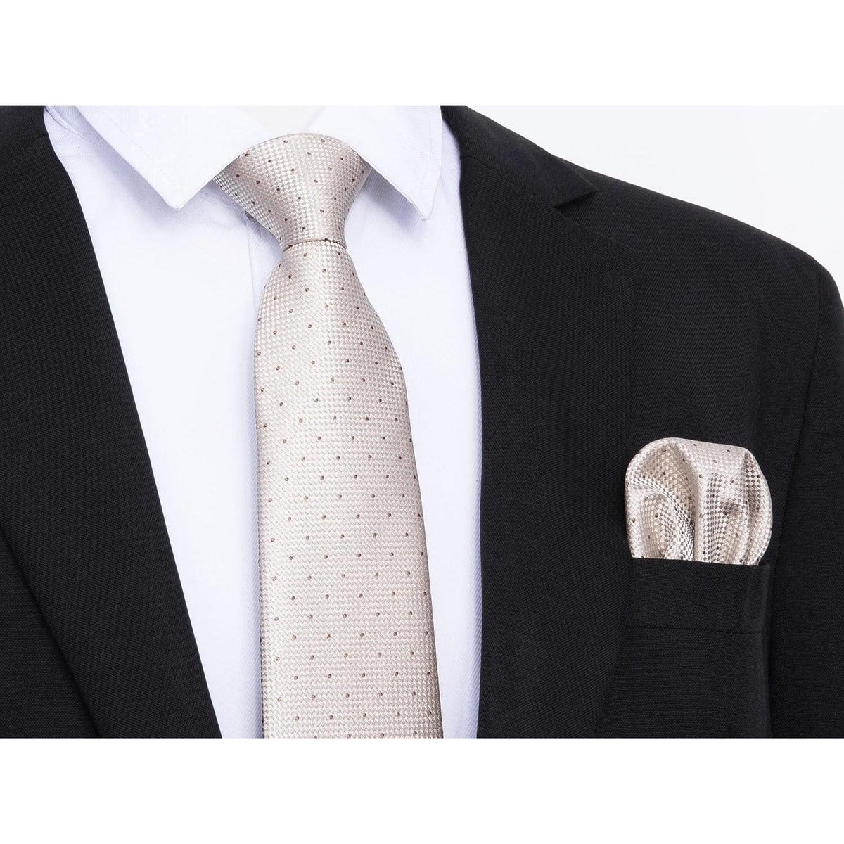 Krawatten-Set Herren mit Einstecktuch, kariert, Champagner