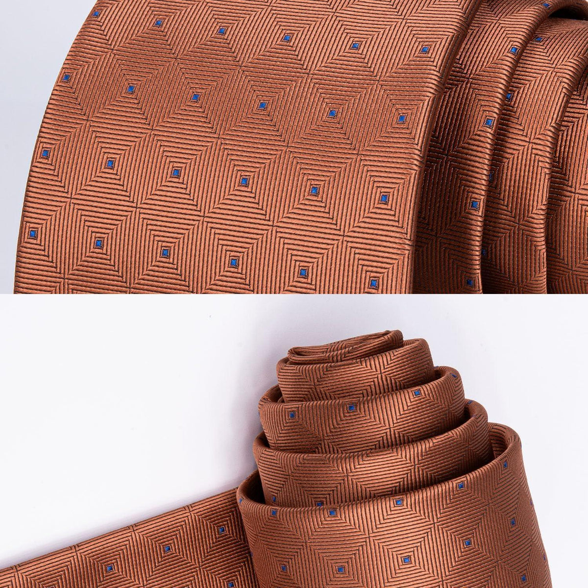 Herren Krawatten Set mit Einstecktuch, kariert, orange