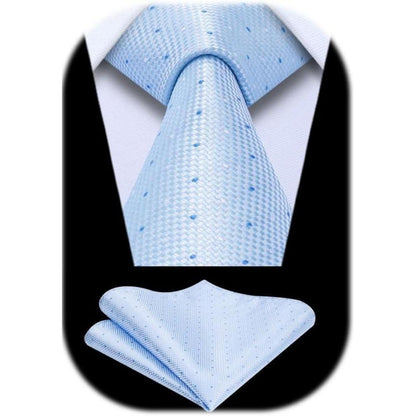 Krawatten-Set Herren Karo mit Einstecktuch Hellblau Formell Business