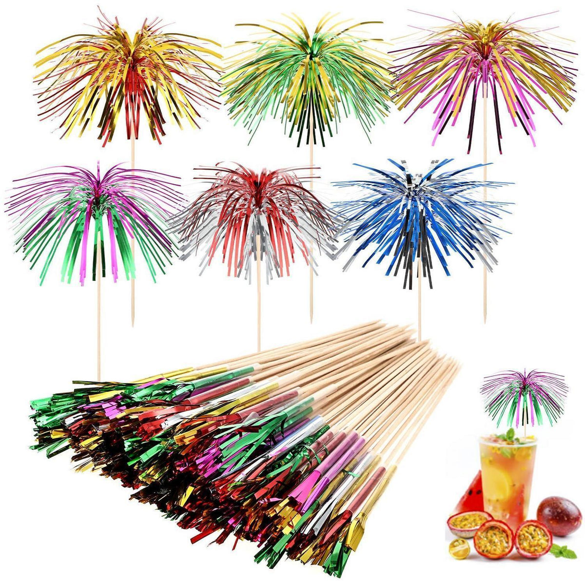 50 Cocktailspieße Feuerwerk Deko – 23cm Party Bar Getränke