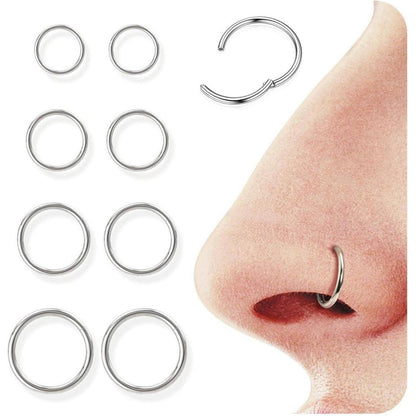 8er Set Nasenpiercing Ringe 16G/18G Chirurgenstahl Septum Clicker Gold Silber Schwarz