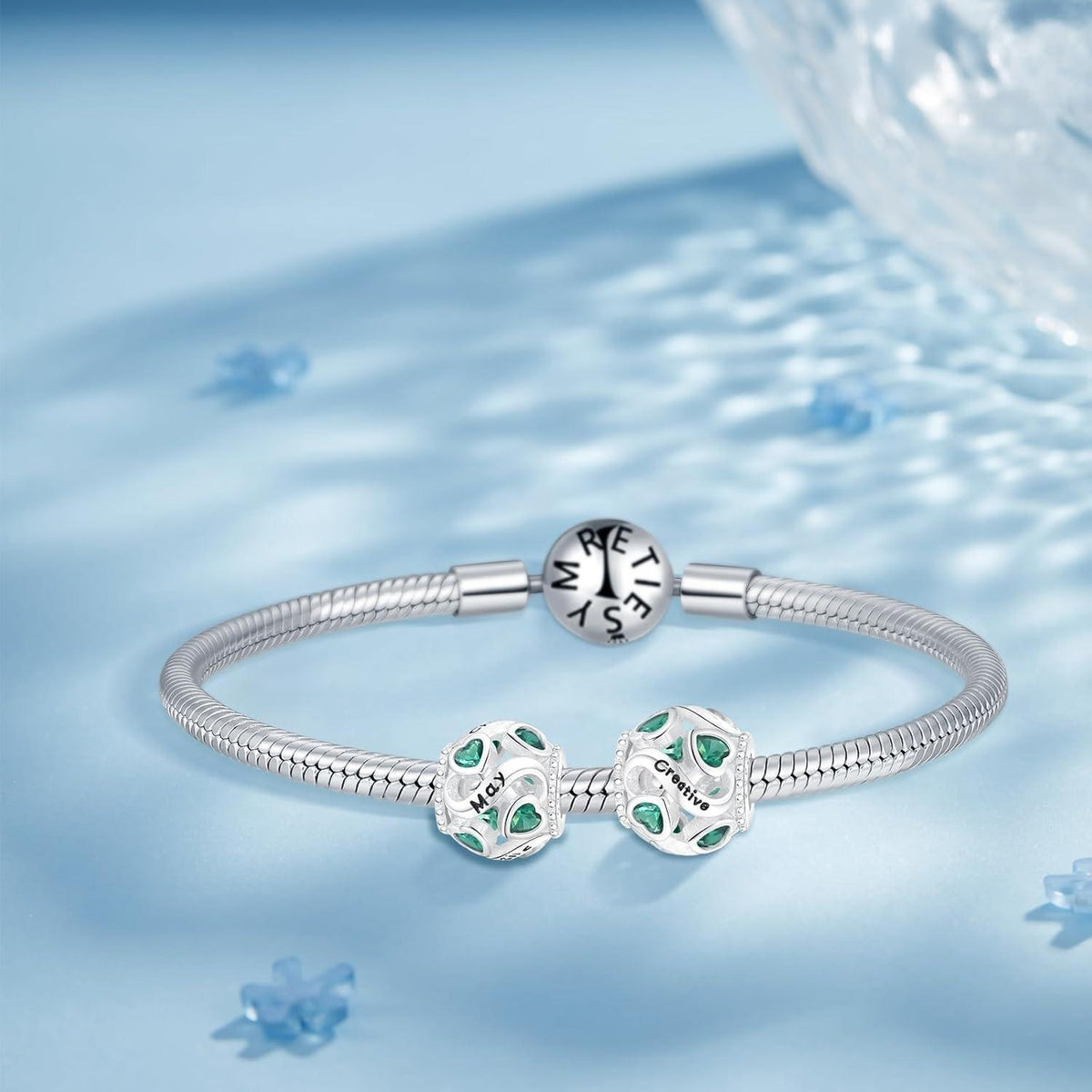925 Sterling Silber Geburtsstein Charm Anhänger - Mai Herz Bead für Damen