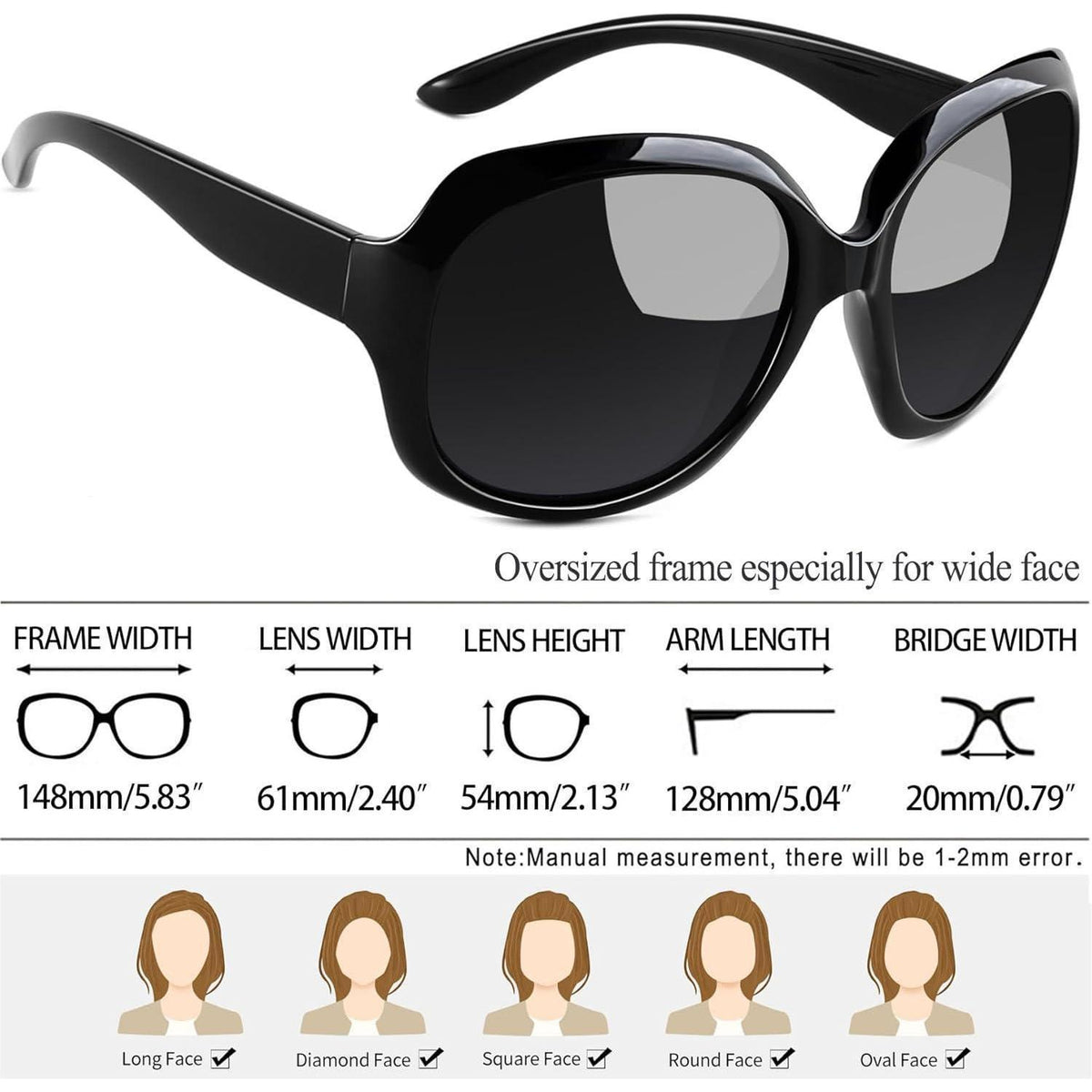 Übergroße Damen Sonnenbrille polarisiert UV400, modern & stilvoll