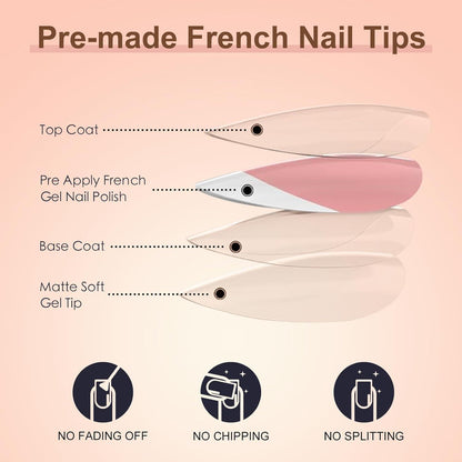French Press On Nails Kurz Mandel Weiß Arc