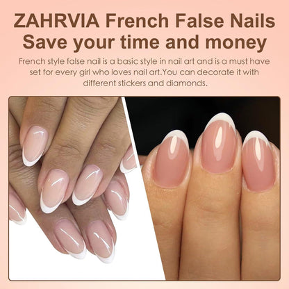 French Press On Nails Kurz Mandel Weiß Arc