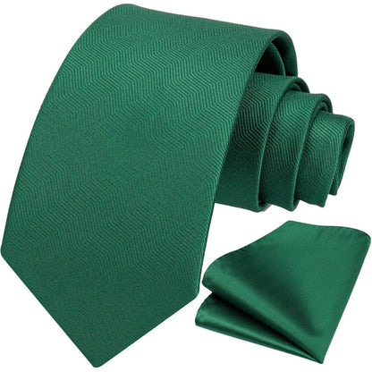 Herren Krawatten Set mit Einstecktuch, Grün, Elegant