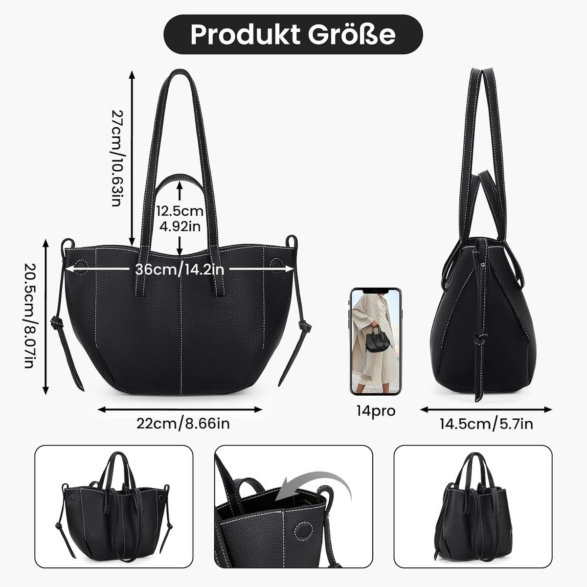 Damen Handtasche Klein Tote Bag Weiche Leder Henkeltaschen Tragetasche