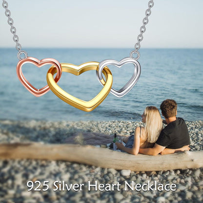 Sterling Silber 3 Herz Anhänger Halskette für Damen und Mädchen