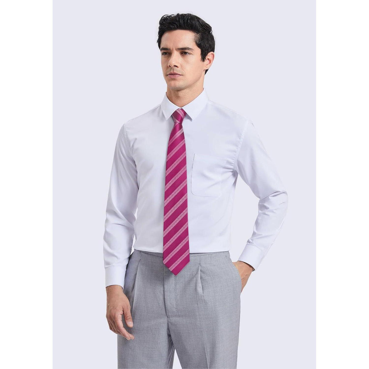 Herren Krawatten-Set mit Einstecktuch, Streifen, Heißes Rosa