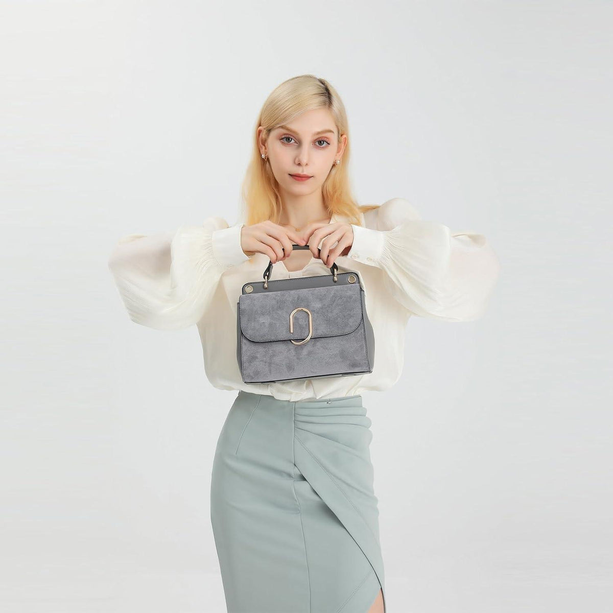 Damen Umhängetasche Mittelgroß Top-Griff Kunstleder Wildleder Vintage