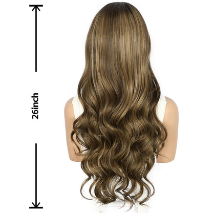 Synthetische Körperwelle Perücke Goldbraun Balayage 26 Zoll