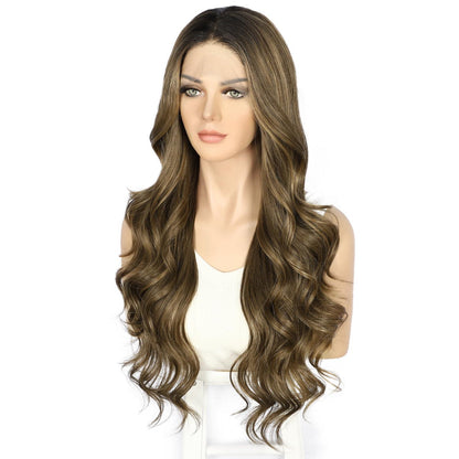 Synthetische Körperwelle Perücke Goldbraun Balayage 26 Zoll