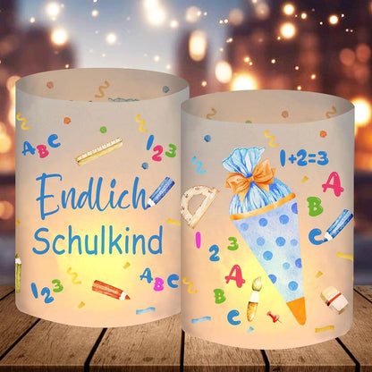 12 Windlichter Einschulung Junge Schultüte ABC Blau 2025