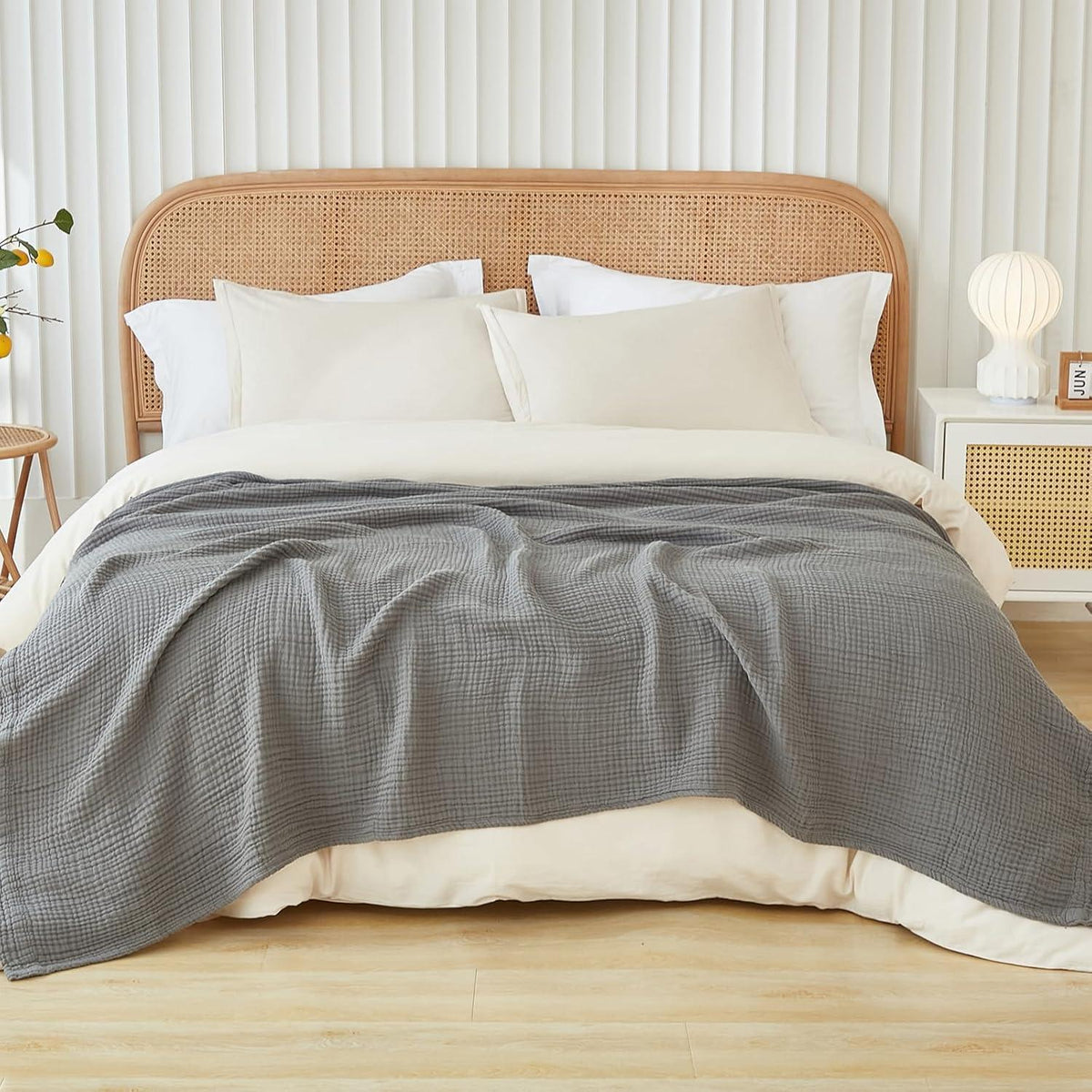 Kingsize Baumwolldecke Musselin Grau 274x229 cm
