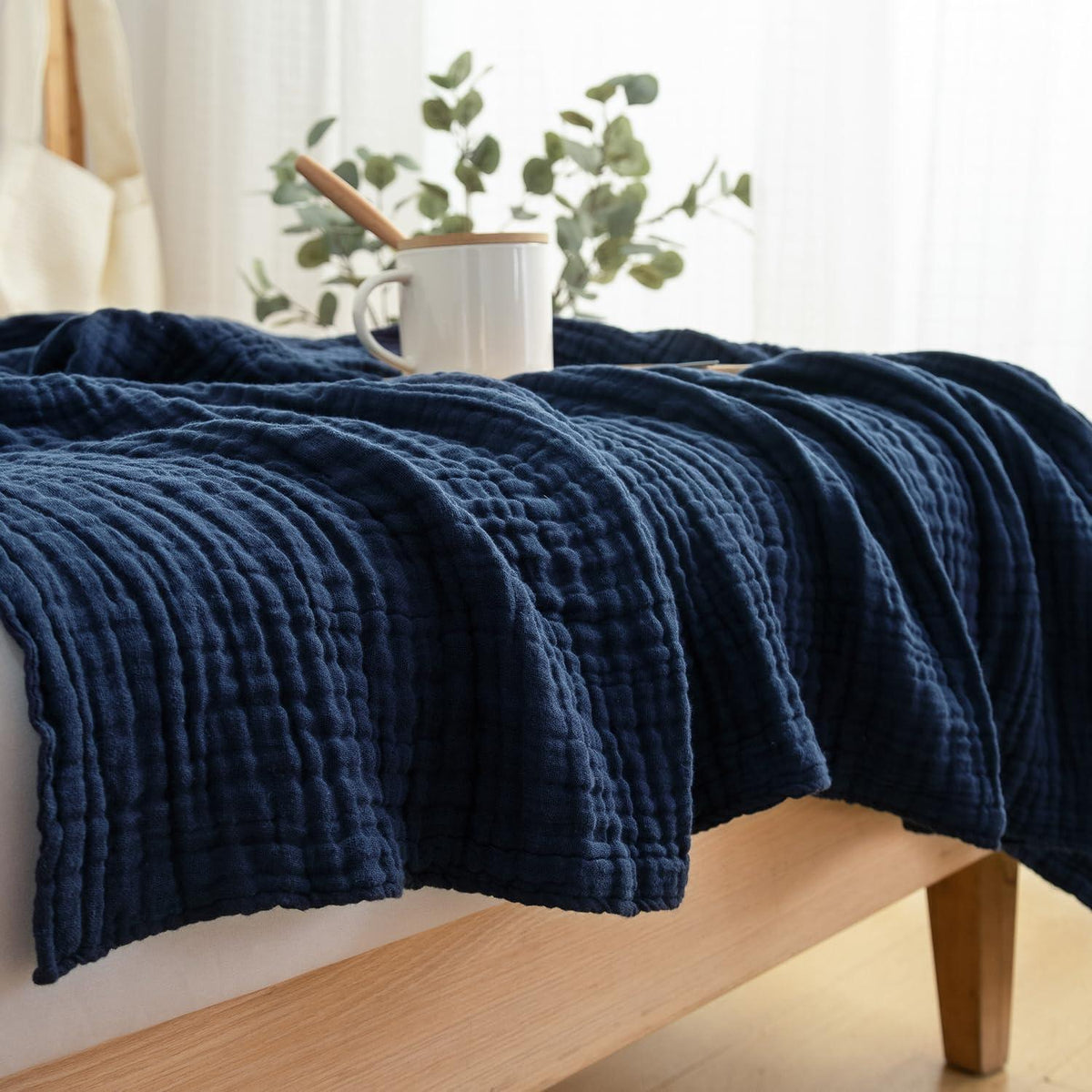 Weiche Baumwolldecke Kingsize, atmungsaktiv, marineblau