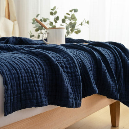 Weiche Baumwolldecke Kingsize, atmungsaktiv, marineblau