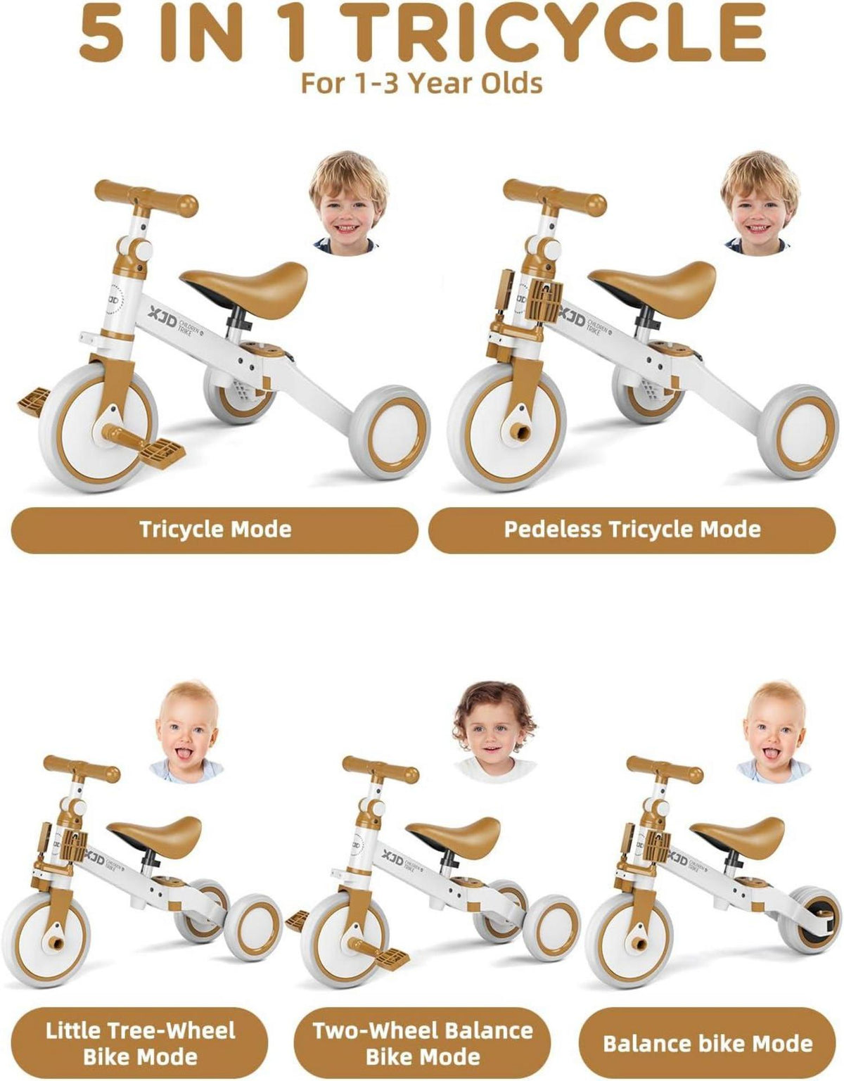 Kinderdreirad Laufrad 4-in-1 mit Verstellbarem Sitz und
