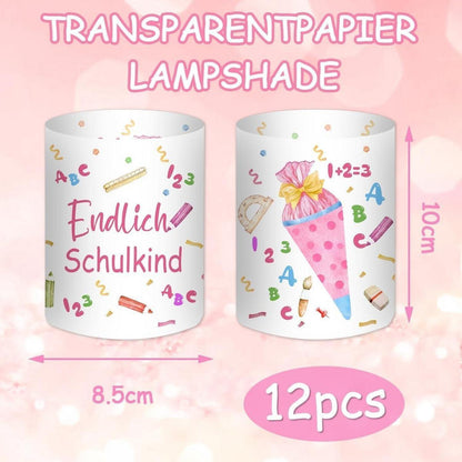 12 Windlichter Einschulung Mädchen "Endlich Schulkind 2025" Deko