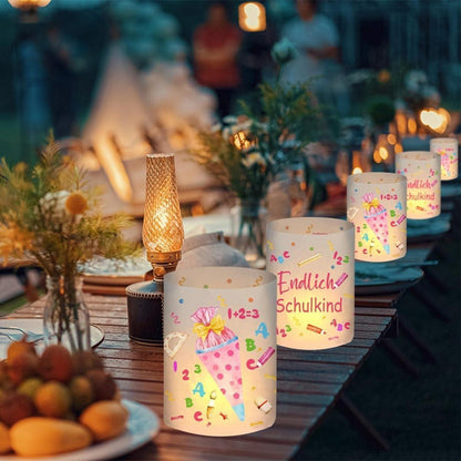 12 Windlichter Einschulung Mädchen "Endlich Schulkind 2025" Deko