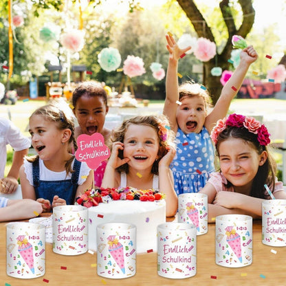 12 Windlichter Einschulung Mädchen "Endlich Schulkind 2025" Deko