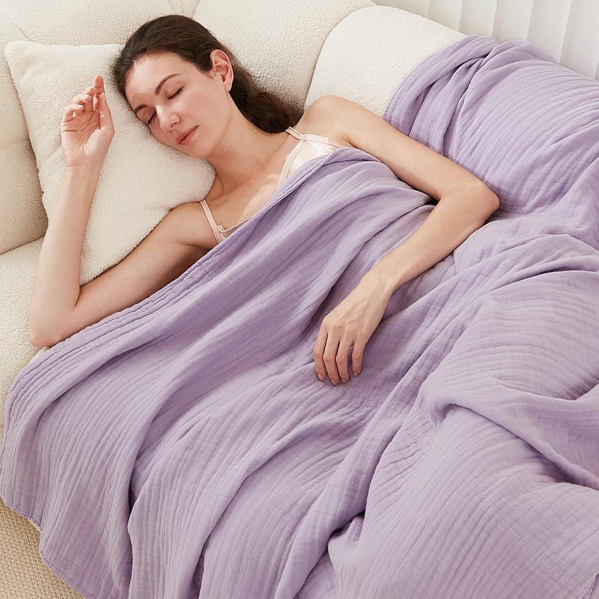 EMME Kingsize Baumwolldecke, weicher Musselin, 274x229 cm, Lavendel