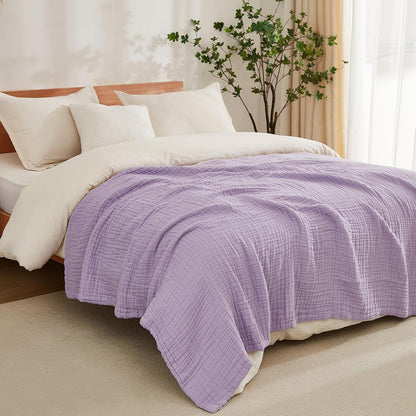 EMME Kingsize Baumwolldecke, weicher Musselin, 274x229 cm, Lavendel
