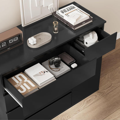 Kommode mit 5 Schubladen & Tür – 100cm Sideboard Schwarz