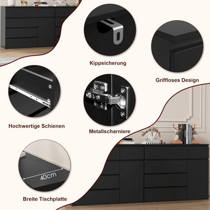 Kommode mit 5 Schubladen & Tür – 100cm Sideboard Schwarz