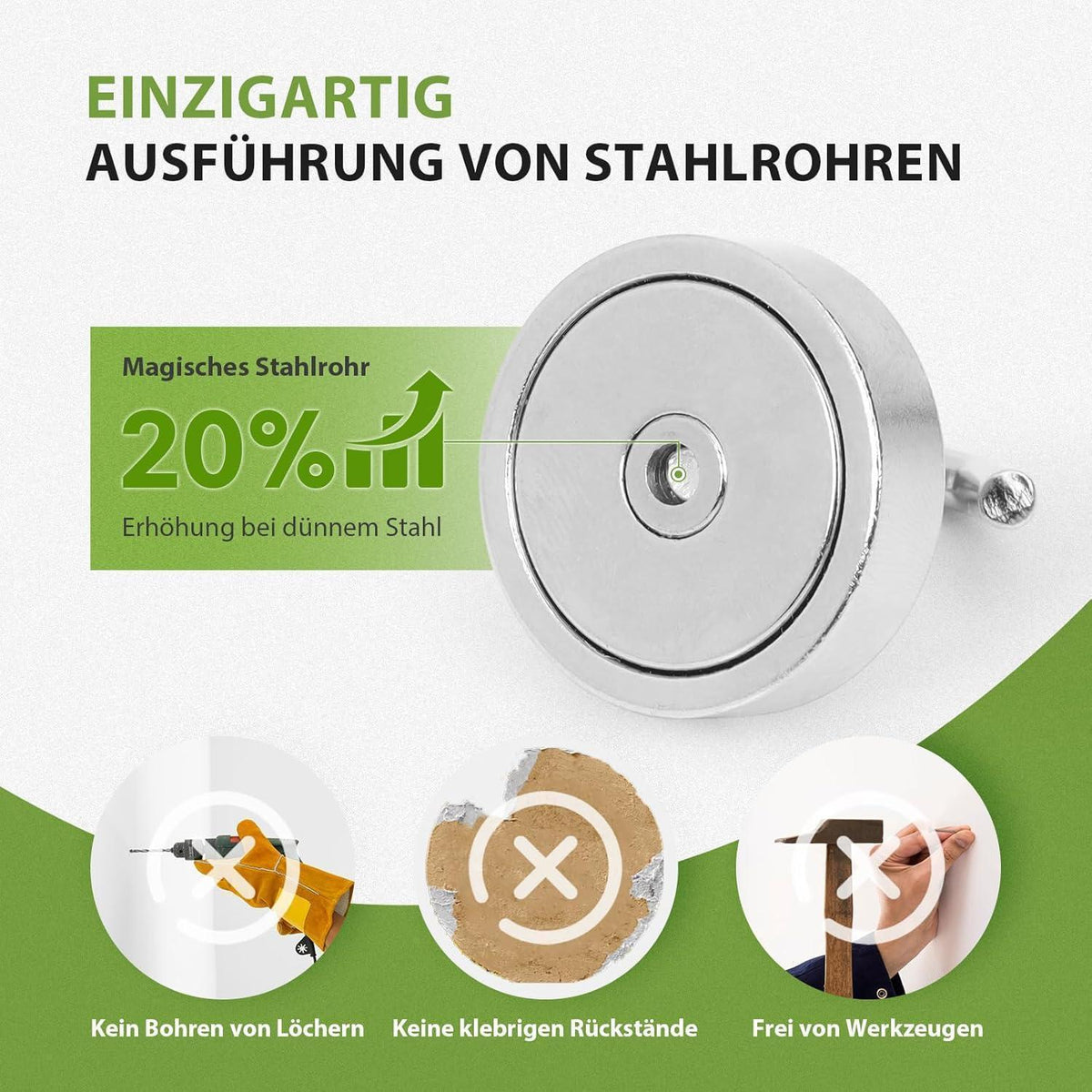 Extra Starker Magnethaken 30kg Silber für Werkstatt & Camping