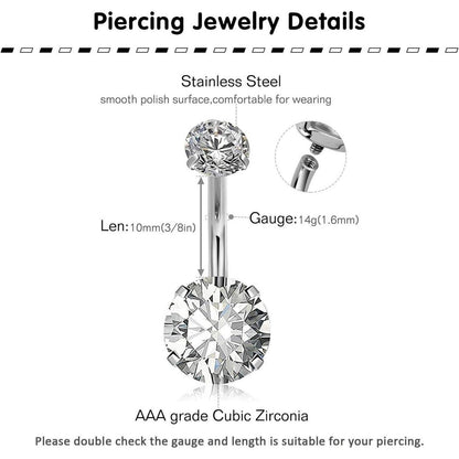 Bauchnabelpiercing Kit 14G Chirurgenstahl mit Diamant CZ Schmuck