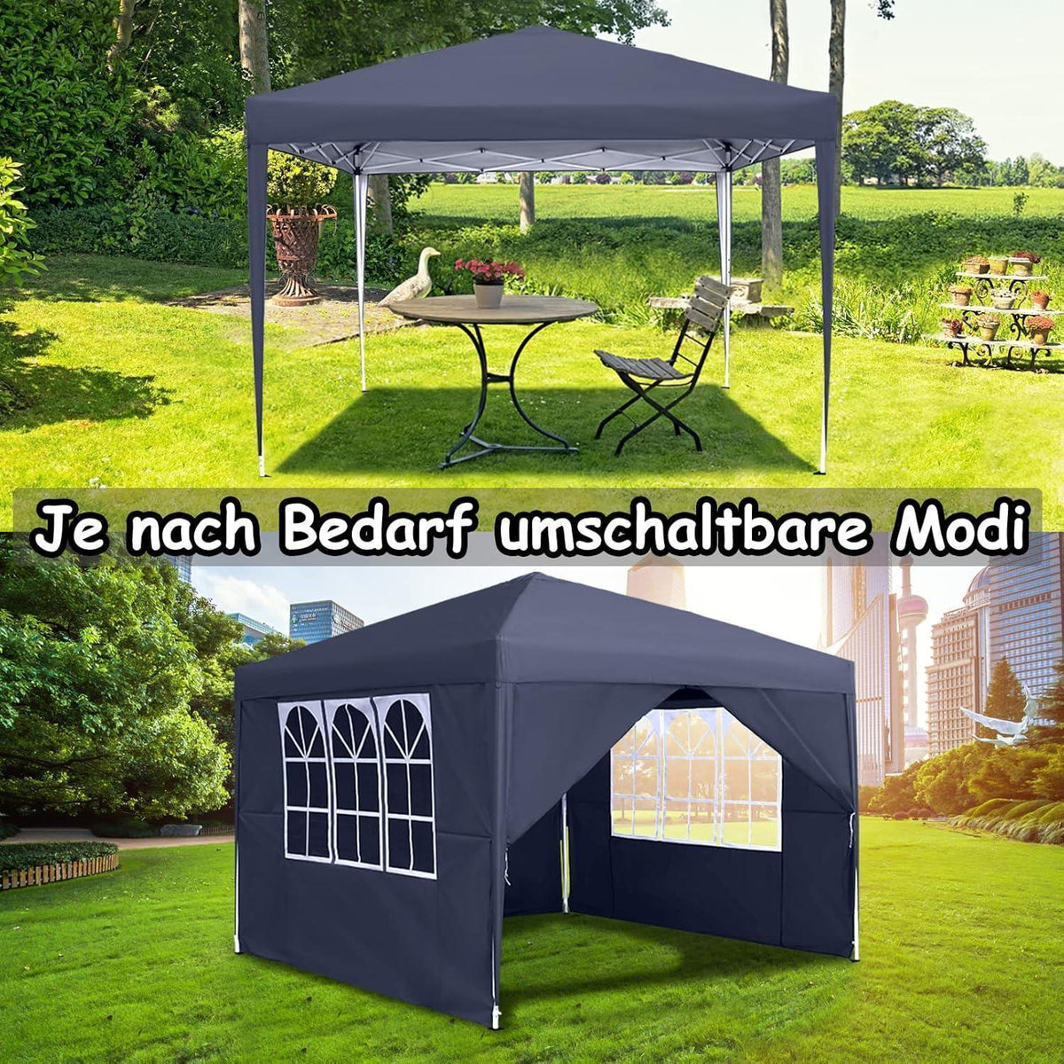 3x3m Faltpavillon mit Seitenteilen – Anthrazit