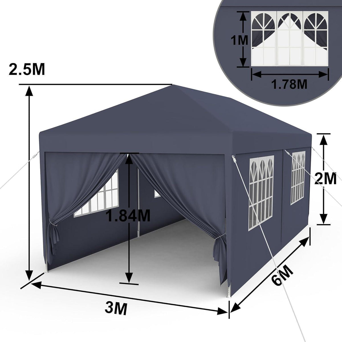 3x6m Partyzelt mit Seitenteilen – Gartenpavillon Anthrazit