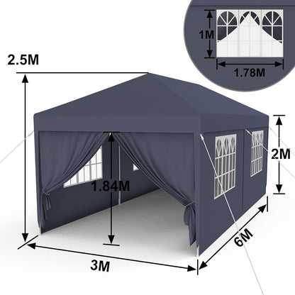 3x6m Partyzelt mit Seitenteilen – Gartenpavillon Anthrazit