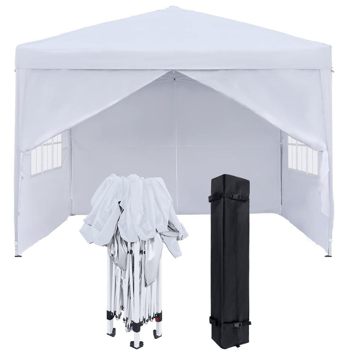 3x3m Faltpavillon mit Seitenteilen & Fenstern – Weiß