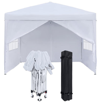 3x3m Faltpavillon mit Seitenteilen & Fenstern – Weiß