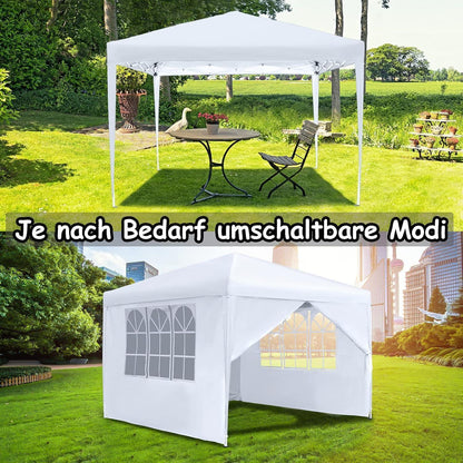 3x3m Faltpavillon mit Seitenteilen & Fenstern – Weiß
