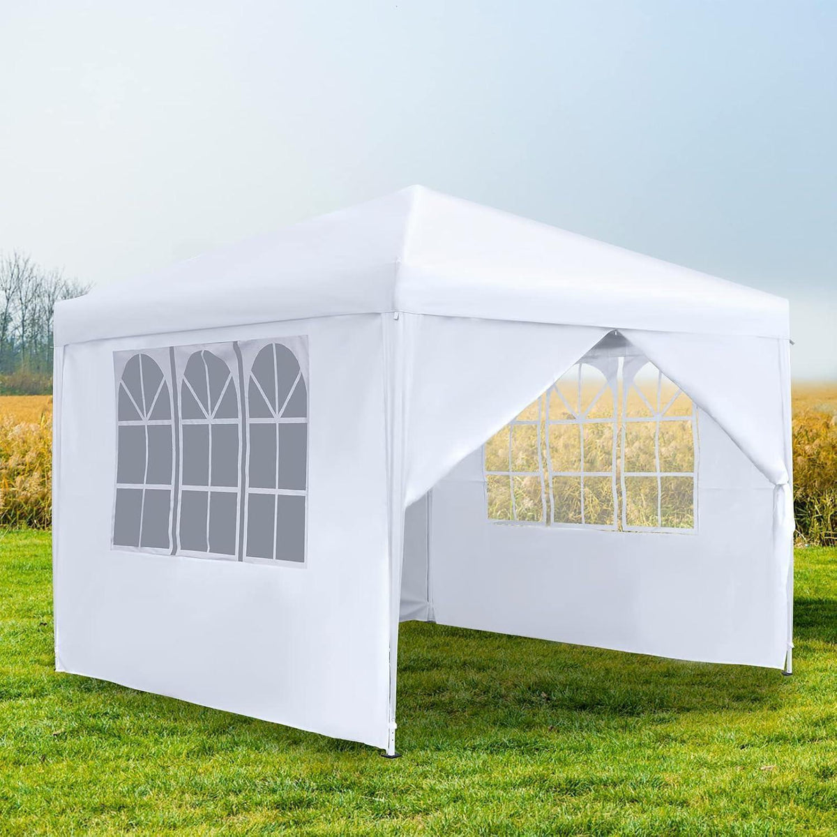 3x3m Faltpavillon mit Seitenteilen & Fenstern – Weiß