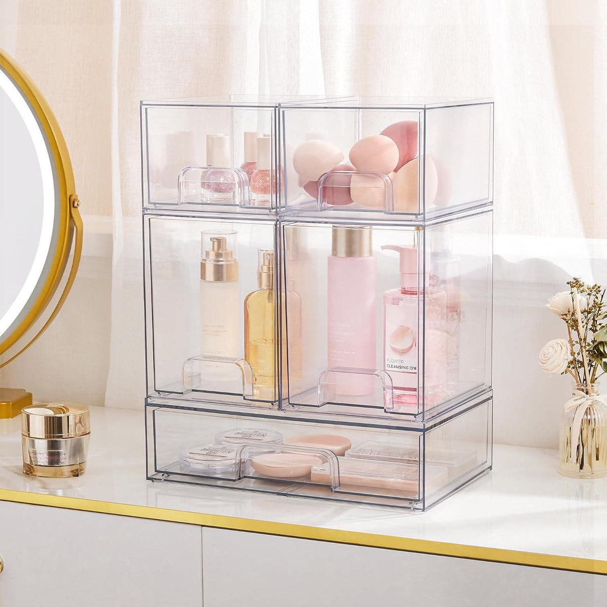 Aufbewahrungsboxen mit 5 Schubladen, transparent, stapelbar