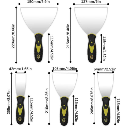 5er Set Edelstahl Spachtel für Wand & Bodenarbeiten