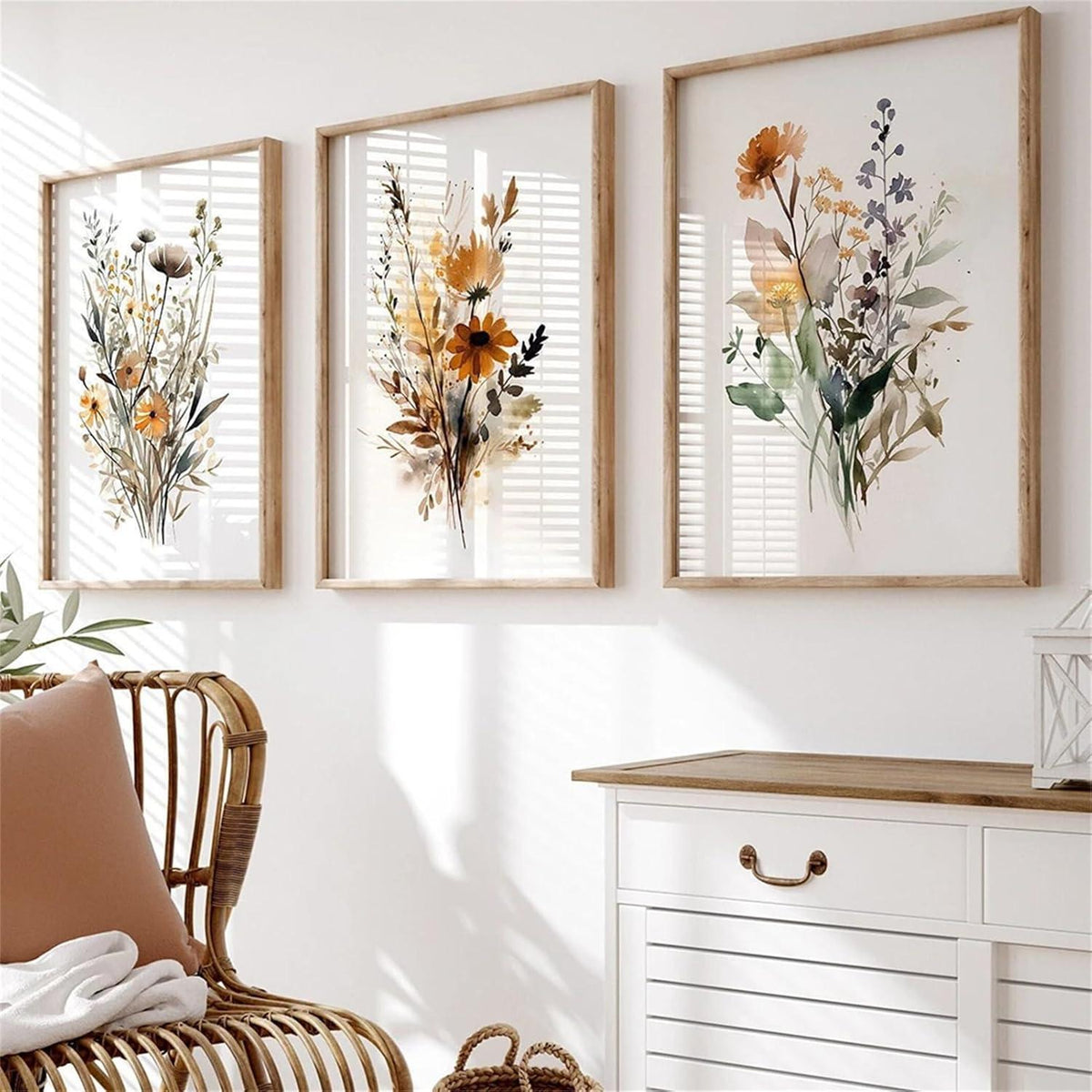 3er Poster Set Gouache Blumen Bilder Wandkunst 30x40cm