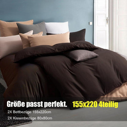 Bettwäsche-Set 4-teilig 155x220 cm Braun Mikrofaser Bügelfrei