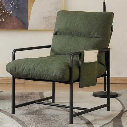 Moderner Loungesessel mit Armlehnen & Seitentasche – Grün