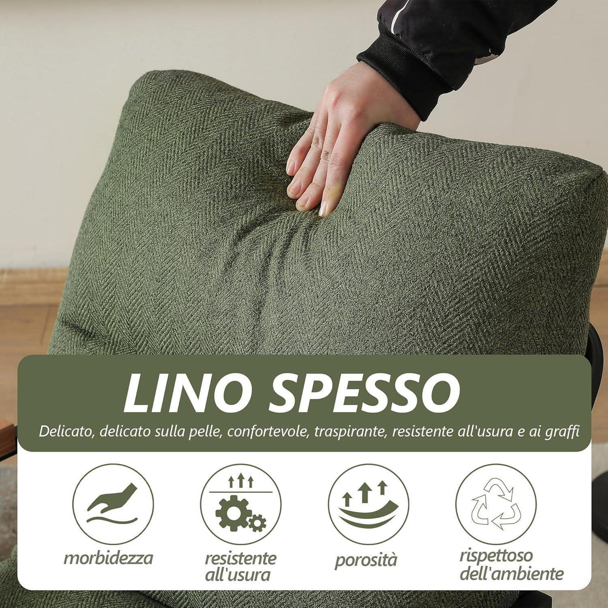 Moderner Loungesessel mit Armlehnen & Seitentasche – Grün