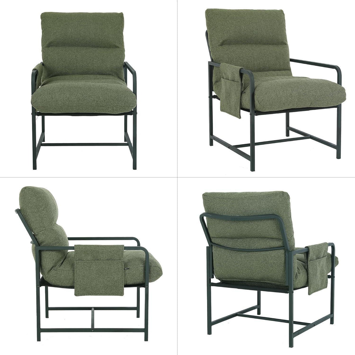 Moderner Loungesessel mit Armlehnen & Seitentasche – Grün