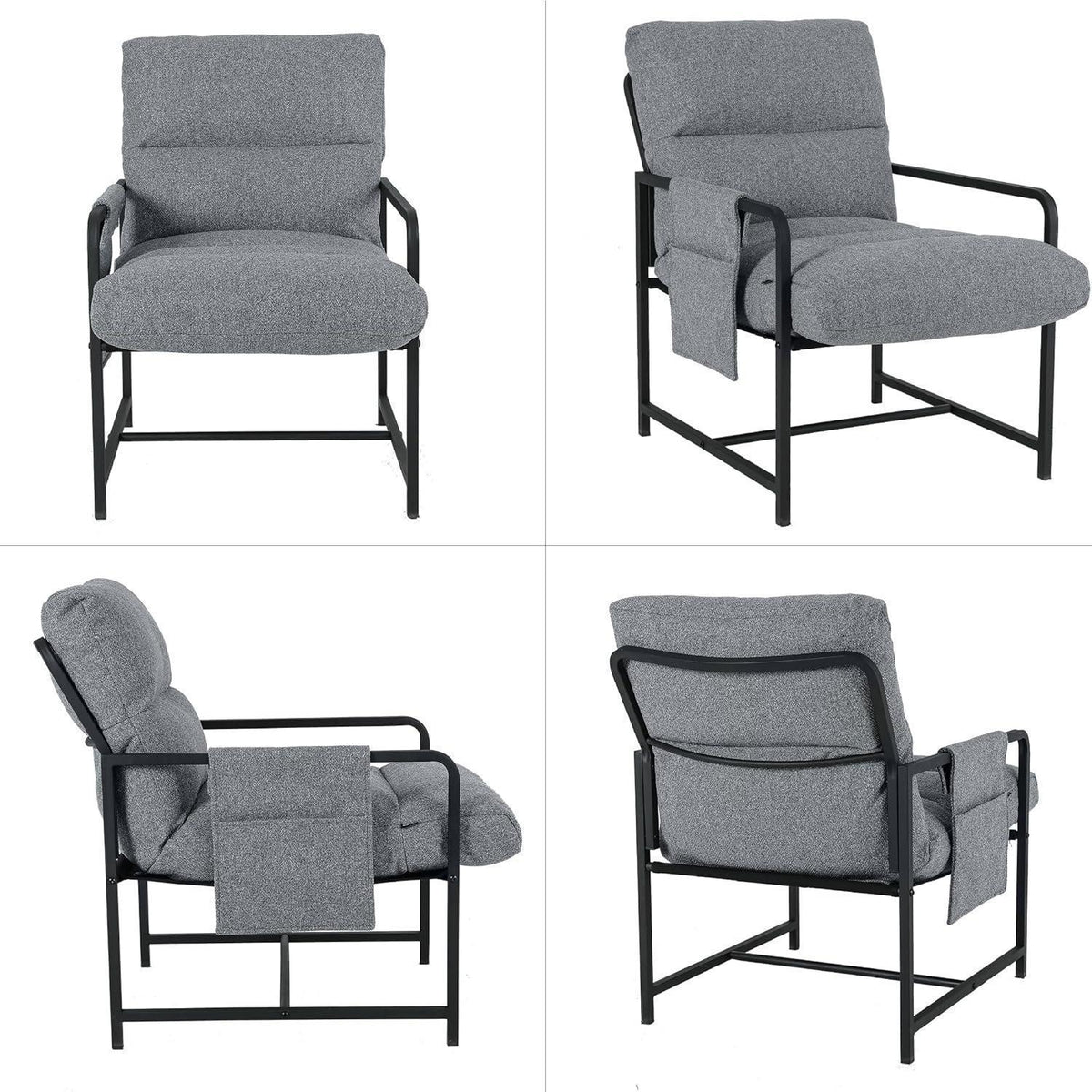 Moderner Loungesessel mit Armlehnen & Seitentasche – Grau